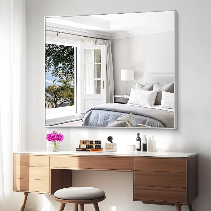 BONEWEI Silver Bathroom Mirror, 40x48 inch Wall Mirror - Image 8