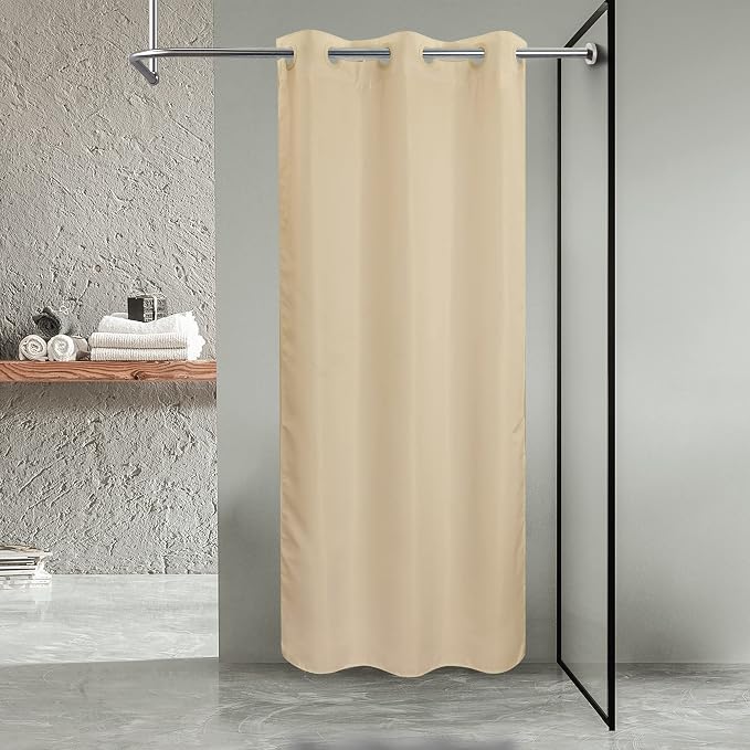 River Dream Stall Size No Hook Beige Shower Curtain Soft Microfiber - Image 7