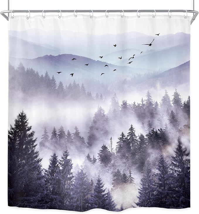 Riyidecor Purple Mountain Shower Curtain 72Wx72H Inch Nature Scenery Landscape - Image 8
