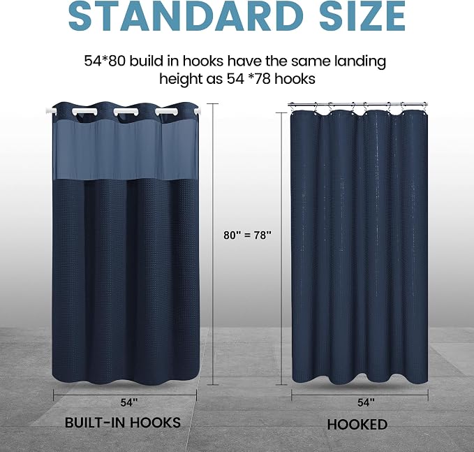 Navy Blue Stall No Hook Shower Curtain - Image 7