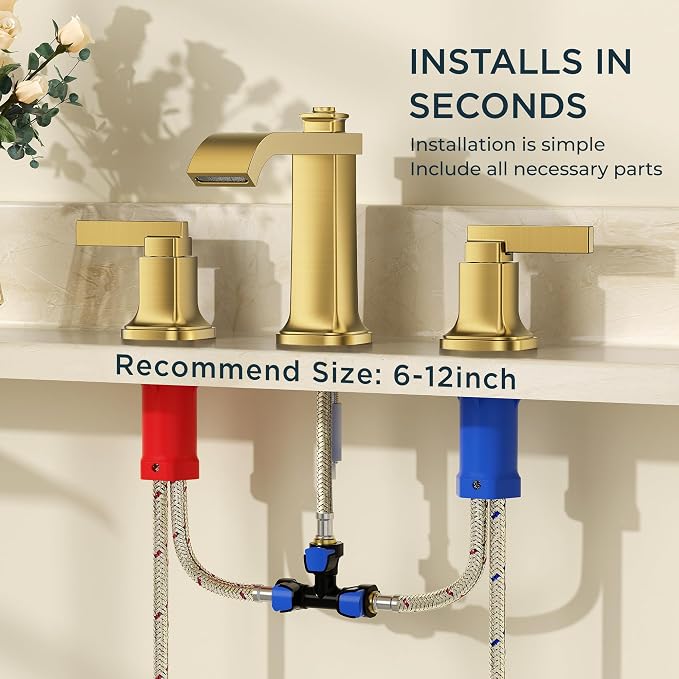 FORIOUS 3 Hole Gold Sink Bathroom Faucet - Image 9