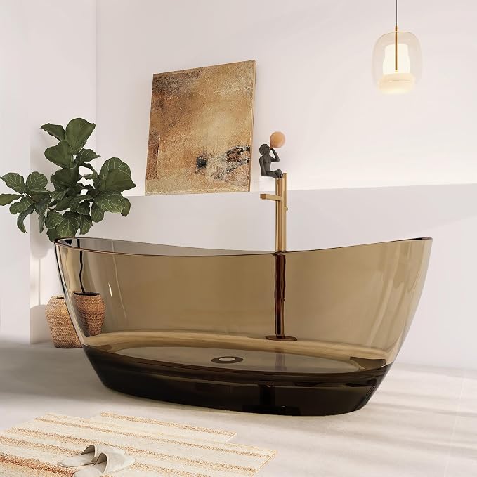65" Premium Solid Surface Freestanding Bathtub, Contemporary Design Stand Alone - Image 7