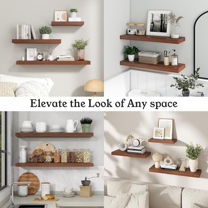 Floating Shelves for Wall, 9.3" Deep Wall Mounted Rustic Wood Shelves for - Image 8