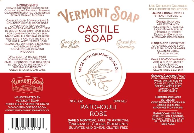 Vermont Castile Soap Patchouli Rose, Gentle Liquid Soap - Image 9