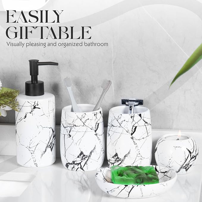 Ceramic Bathroom Accessory Set, 5-Piece Bathroom Accessory Set, Soap Dish - Image 7