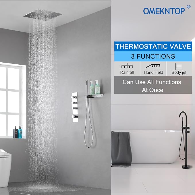 3-Way Chrome Shower Diverter Valve | Thermostatic Brass 3-Function Mixer | - Image 6