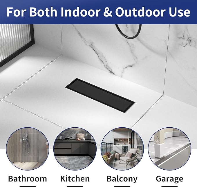Linear Shower Drain 12", Matte Black Floor Drain - Image 8