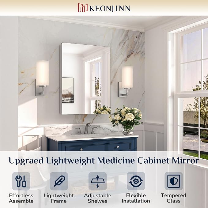 Keonjinn 24 x 32 Inch Silver Medicine Cabinet - Image 9