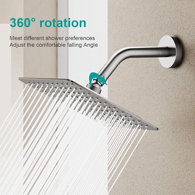 Square Rain Shower Head, High Flow Stainless Steel, Work - Image 6