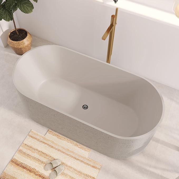63" Premium Travertine Solid Surface Freestanding Bathtub, Unique Matte - Image 7