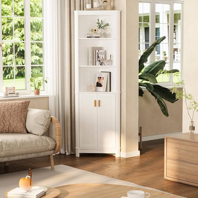 69" Tall Corner Shelf with Doors, 7-Tier Corner Storage Cabinet with Doors - Image 7