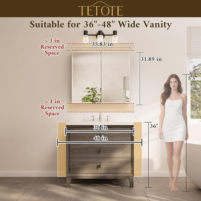 TETOTE 36 x 32 Mirrored Medicine Cabinets - Image 9