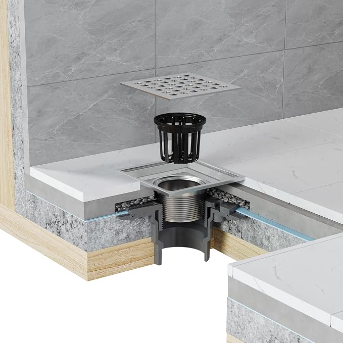 Neodrain Square Shower Drain, 4 inch Stainless Steel 304 Grate and PVC Drain - Image 6