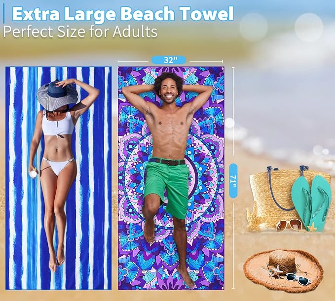 4 Pack Lightweight Thin Beach Towel Oversized 71"x32" Big Extra Large - Image 7