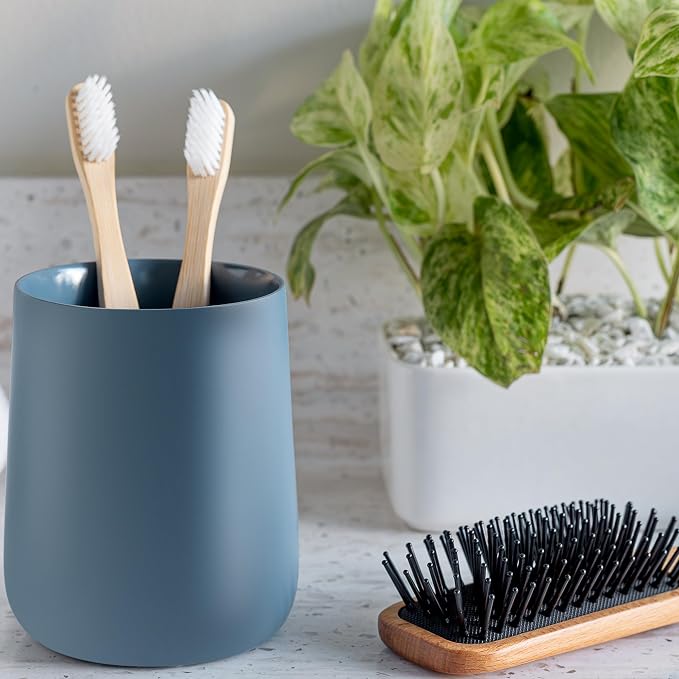 Matte Blue Toothbrush and Toothpaste Holder and Cup - Image 7