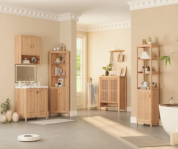 69" Tall Corner Shelf with Doors, 6-Tier Corner Storage Cabinet with Doors - Image 8