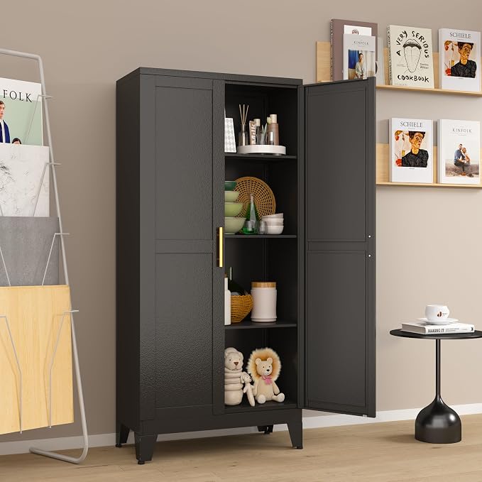 Metal Pantry Cabinet with 2 Doors and Adjustable Shelves, Kitchen Storage - Image 8