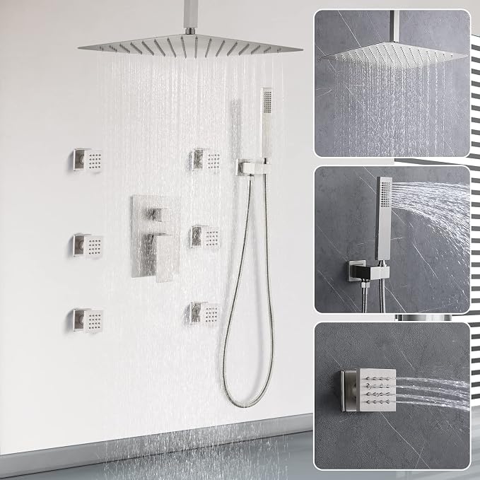 Enga Shower System with Body Jets 12 Inch Ceiling Mounted Rain Shower and - Image 9