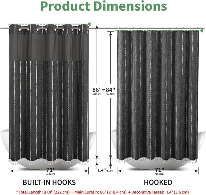 No Hook Extra Long Shower Curtain Set - Image 7