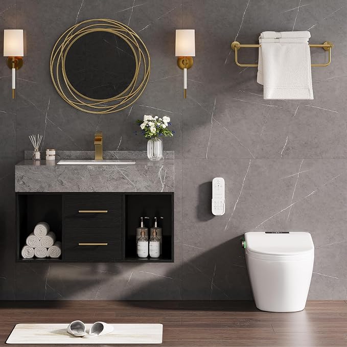 KunMai 35.4" Black Floating Bathroom Vanity - Image 9