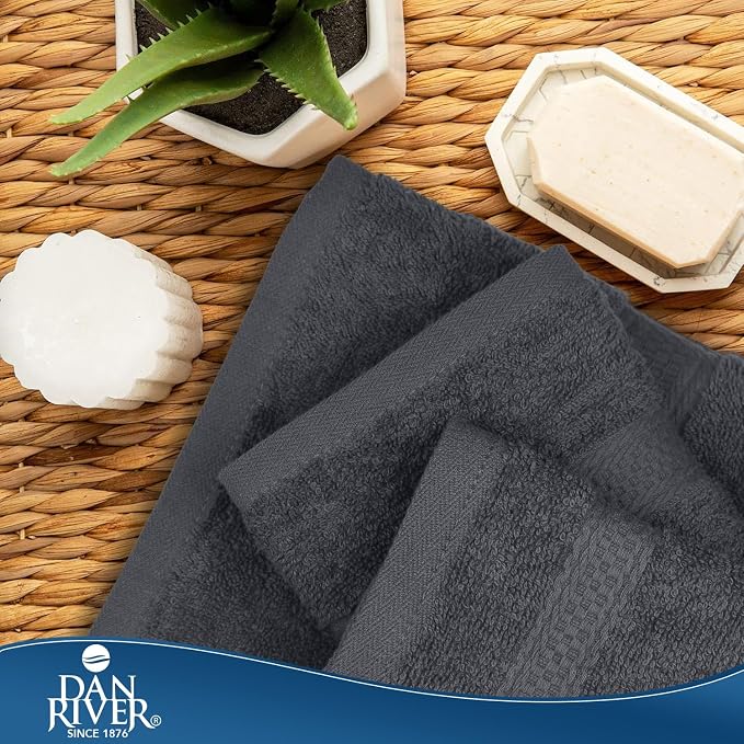 DAN RIVER 100% Ring Spun Cotton 3-Piece Towel Set, Dark Gray, Bath Towel - Image 8