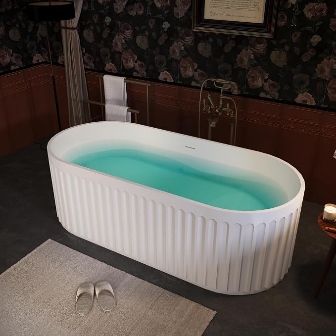 67" Freestanding Solid Surface Bathtub, Luxury Engineered Stone Resin - Image 9