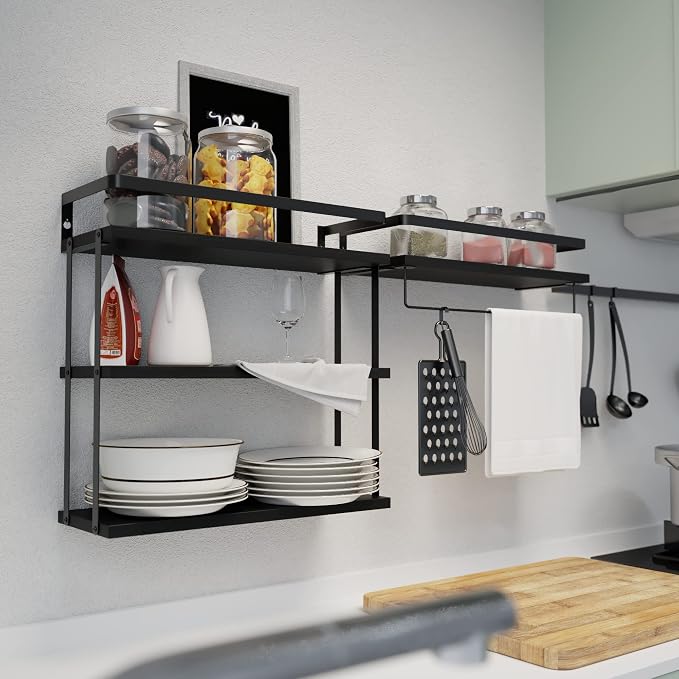 RICHER HOUSE 3+1 Tier Wall Mounted Floating Shelves Set of 2, Rustic Wood Wall - Image 5