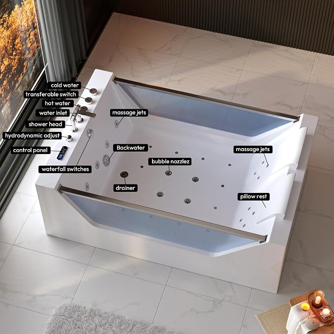 Empava PRO Series 71"x48" Whirlpool Tub | Heated Bubble Spa - Image 7