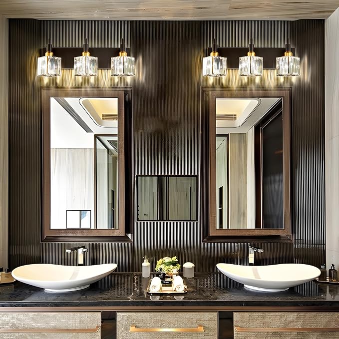 Modern Crystal Bathroom Vanity Light 3-Light Brass Wall Light Fixtures Over - Image 8