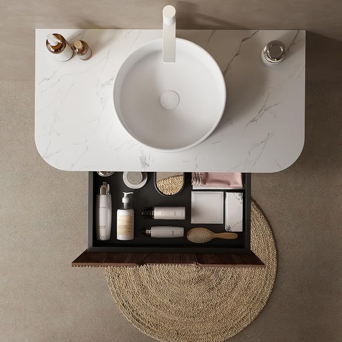 36" Floating Bathroom Vanity Without Sink, Marble Top, Solid Wood Surface and - Image 8