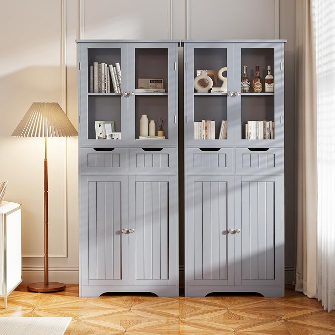 TOLEAD 67" Tall White Bathroom Cabinet Storage Cabinet, Freestanding Storage - Image 8