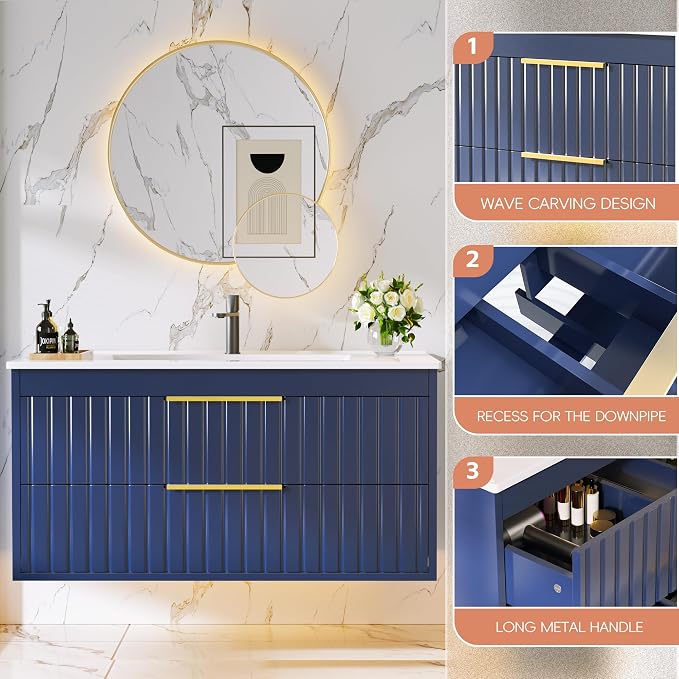 36" Bathroom Vanity with Sink, Floating Vanity Bathroom Sink Cabinet Wall Mount - Image 7