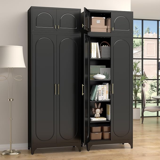 Metal Storage Cabinet and Wall Upper Storage Cabinet, 90Inch White Kitchen - Image 7