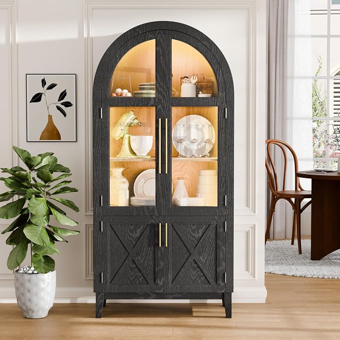 74.8”H Arched Storage Cabinet, 5-Tier Arched Kitchen Pantry - Image 7