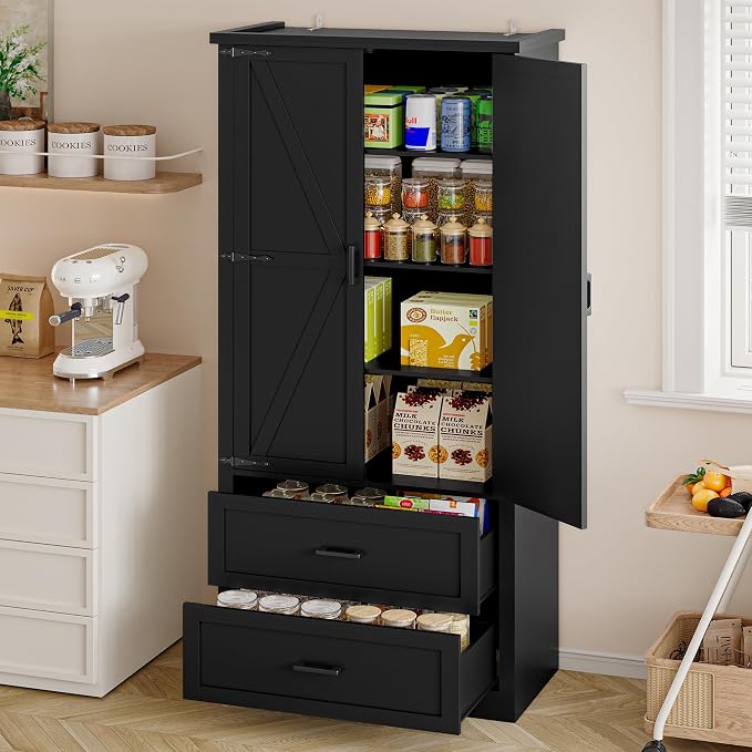 Pantry Organizers and Storage Cabinet, 71” Barn Door White Kitchen Cabinet - Image 8