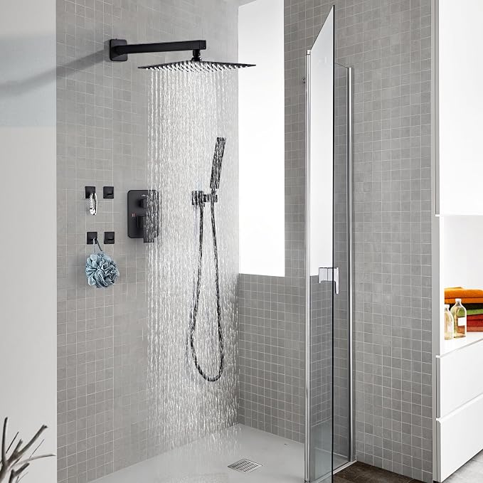Shower Faucet Set, Matte Black Rainfall Shower System Complete Wall Mounted - Image 8