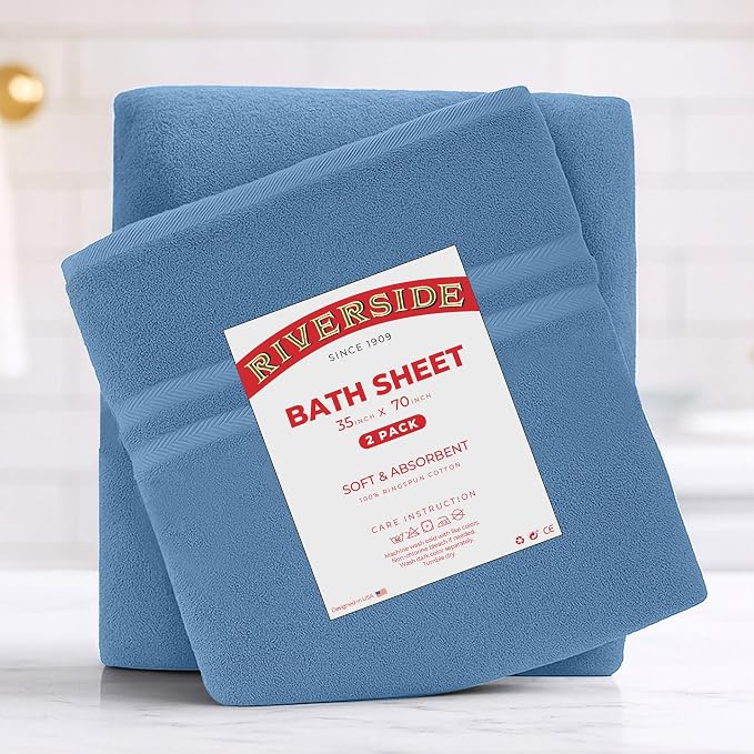 RIVERSIDE Pack of 2 Extra Large Bath Sheets 35 x 70 Inches - Image 7