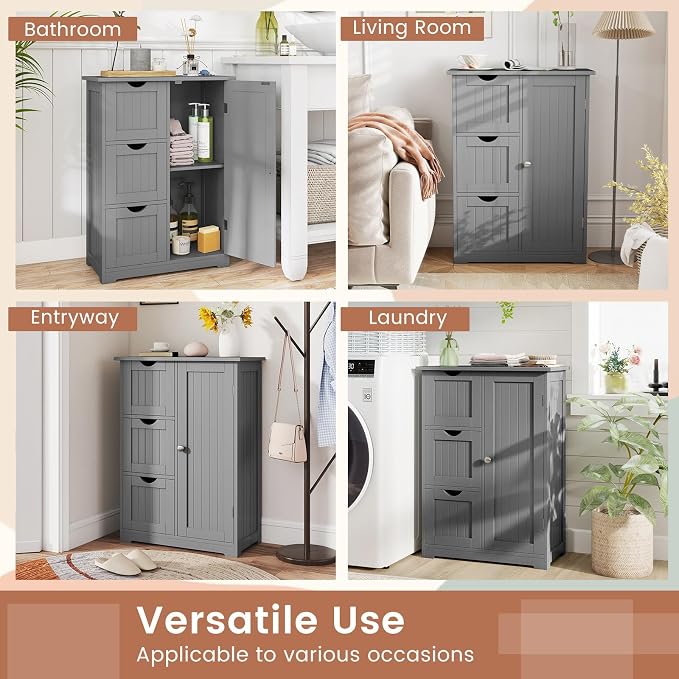 Tangkula Bathroom Floor Cabinet, Freestanding Storage Cabinet - Image 9