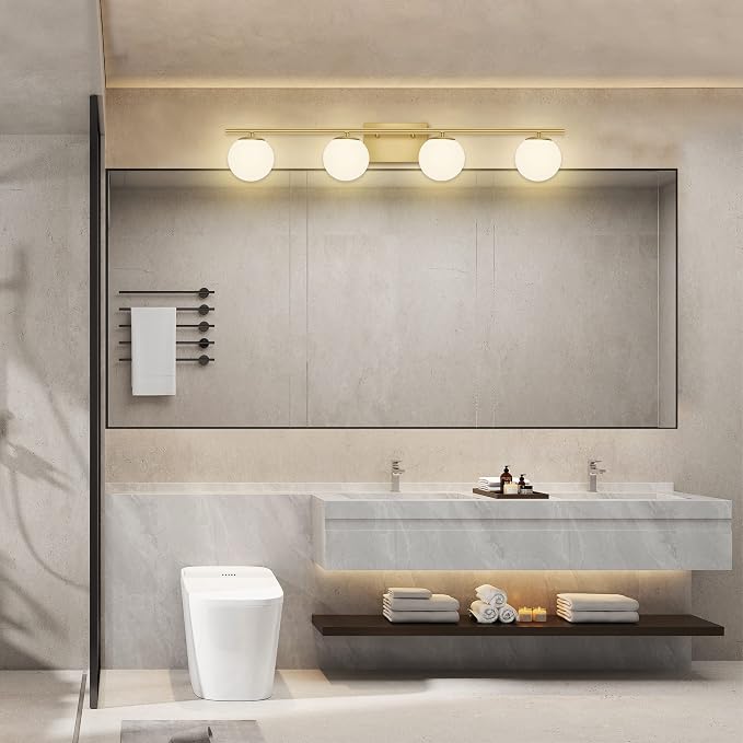 New Bathroom Vanity Light Fixtures Brushed Brass Milk White Globe Glass Shade 4 - Image 7