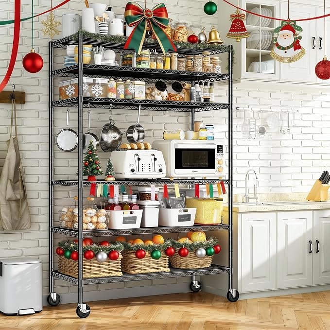 82" H X45 W X18 D Wire Shelving Unit, 6 Tier Adjustable Storage Shelves - Image 9