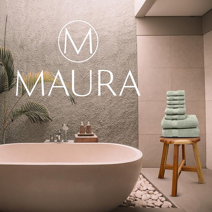 MAURA Sage Green Bath Towel Set of 8 - Image 7