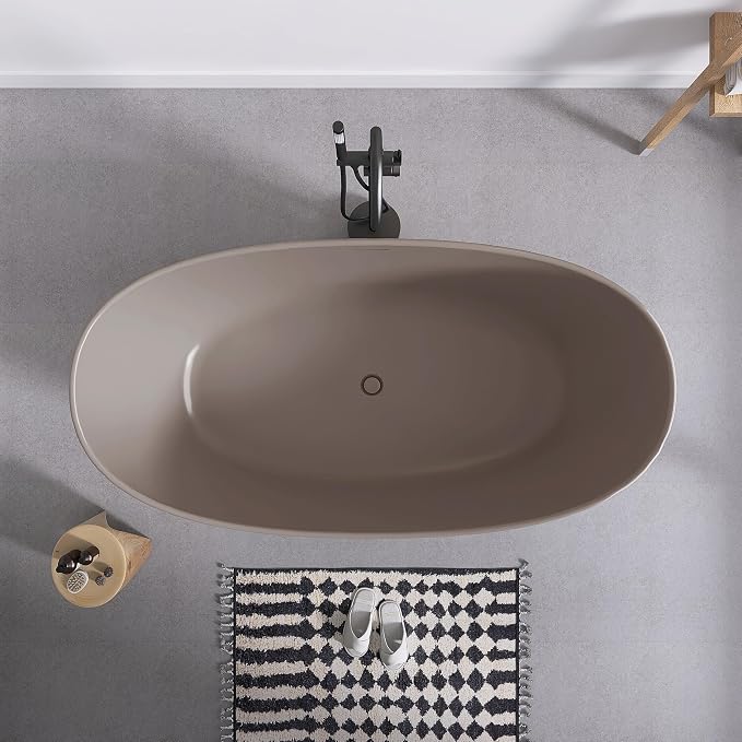 SJ STAR&JANE 65" Solid Surface Freestanding Bathtub Stone Resin Soaking Tub - Image 8