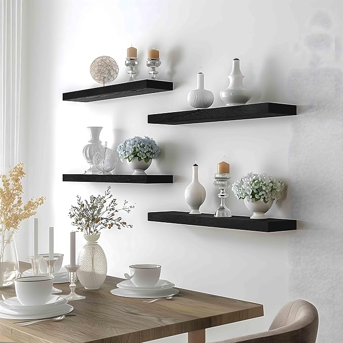 24 Inch Floating Shelves for Wall Rustic Black Wood Wall Shelves for Bedroom - Image 7