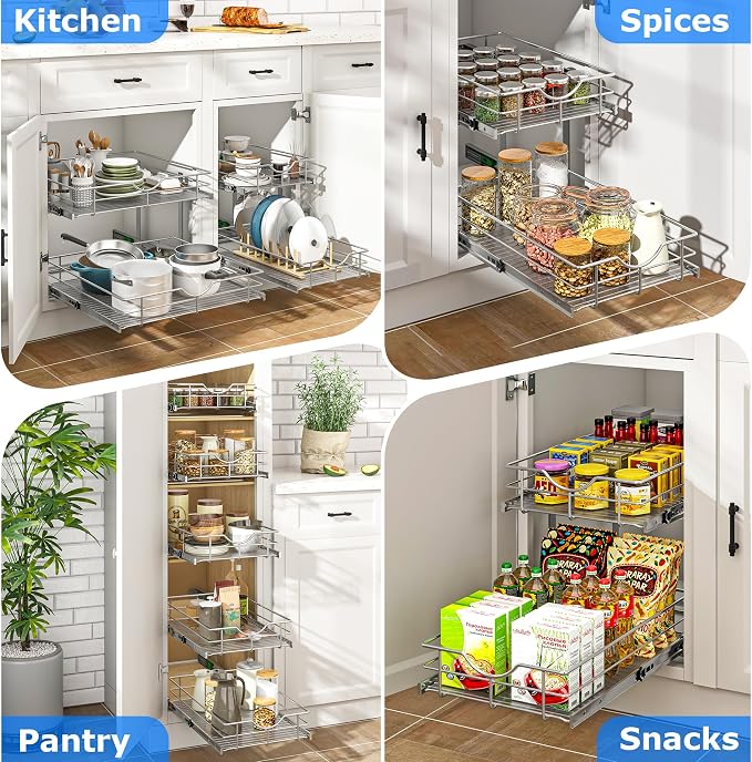 WelFurGeer 2-Tier Kitchen Cabinet Pullout Shelf and Drawer Organizer, Soft - Image 7