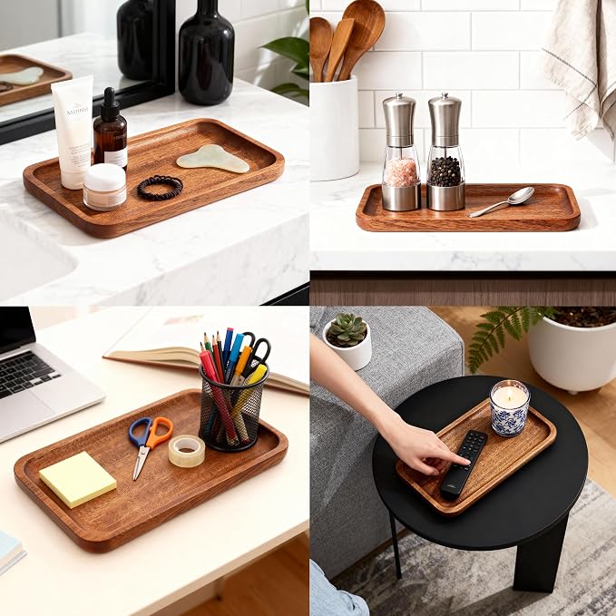 Solid African Ebony Wood Tray Set, 2-Pc Handmade, - Image 7