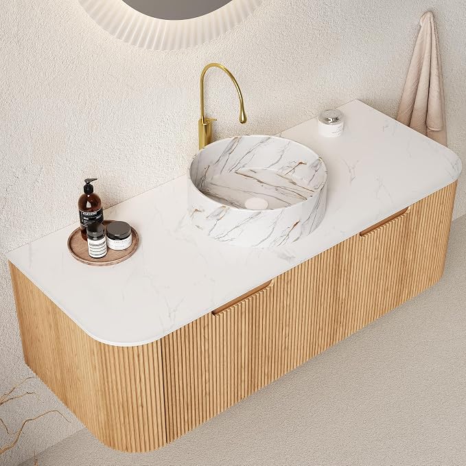 48" Floating Bathroom Vanity Without Sink, Marble Top, Solid Wood Surface and by Unknown
