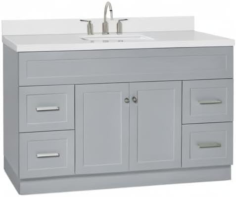 ARIEL 55" Grey Bathroom Vanity 1.5" Edge Pure White Quartz Countertop & Splash - Image 10