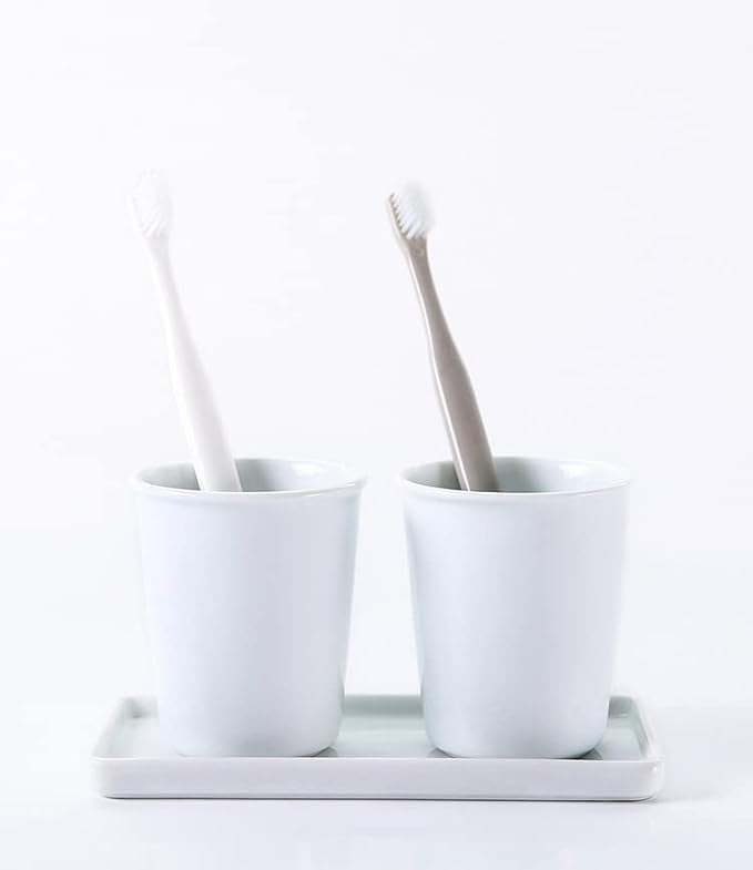 Awhale Ceramic Bathroom Cup 2Pcs, Mouthwash Cups, Toothbrush Holders - Image 6