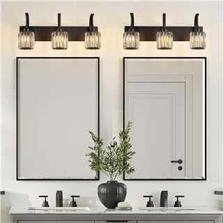 3-Light Crystal Vanity Light, Modern Black Bathroom Wall Sconce - Image 7