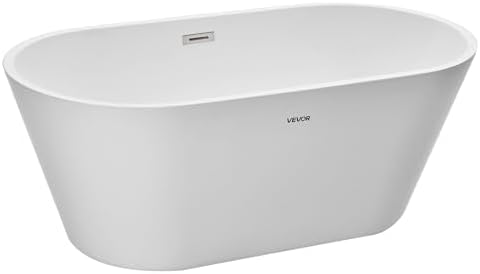 VEVOR Acrylic Freestanding Bathtub, 59 Inch Contemporary Soaking White Tub - Image 8